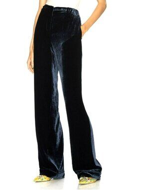 Alberta Ferretti $750 Blue Velvet High Waist Pants Size 6 New